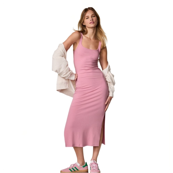 Victoria’s Secret PINK All-Day Soft Rib Bodycon Midi Dress Cameo Pink/Large NWT - Picture 2 of 4